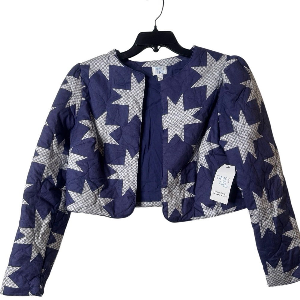 Time and Tru Blue and White Star Quilted Jacket